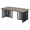 Nori 47 Inch Coffee Table Distressed Brown Top Black Metal Slatted Base By Casagear Home BM312391