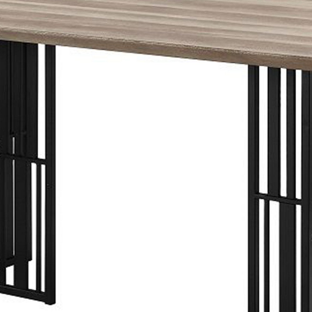 Nori 72 Inch Dining Table, Distressed Brown Top, Black Metal Slatted Base By Casagear Home