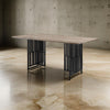 Nori 72 Inch Dining Table, Distressed Brown Top, Black Metal Slatted Base By Casagear Home