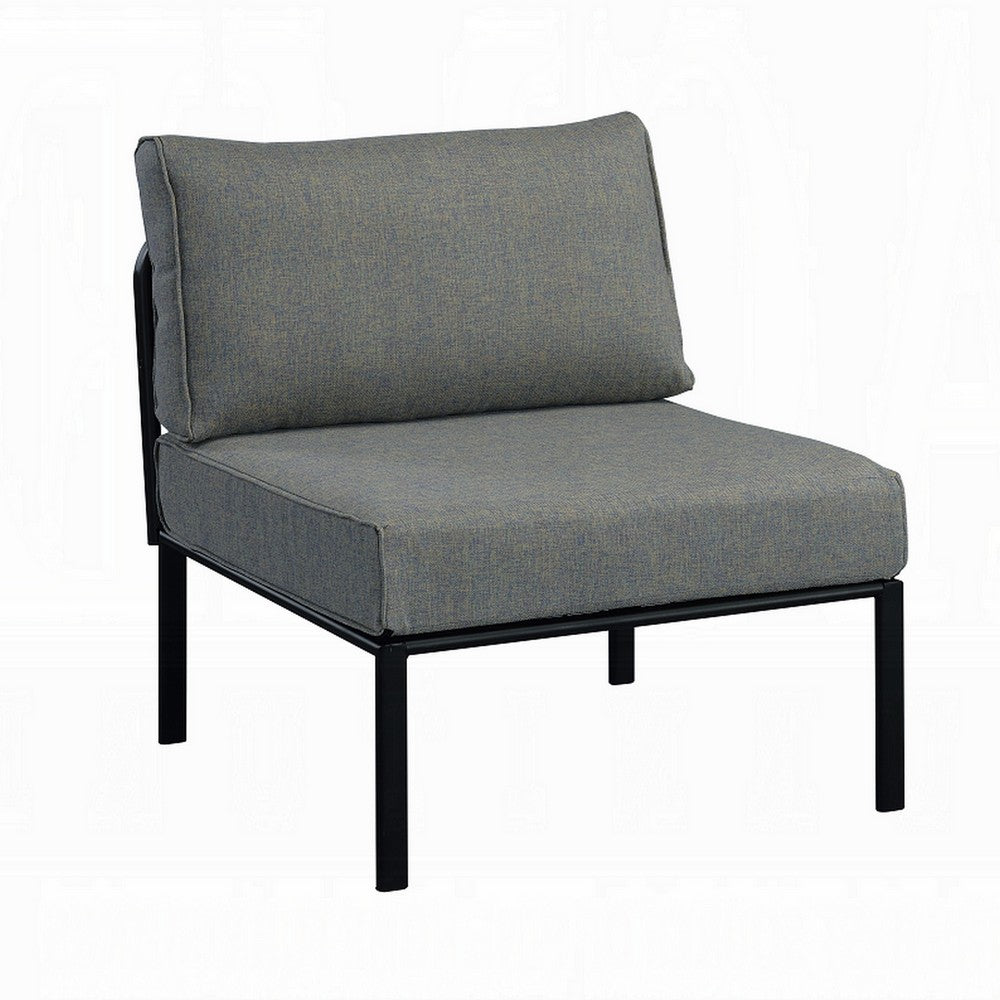 Rain 33 Inch Patio Side Chair, Armless, Sectional, Black Metal, Gray Fabric By Casagear Home