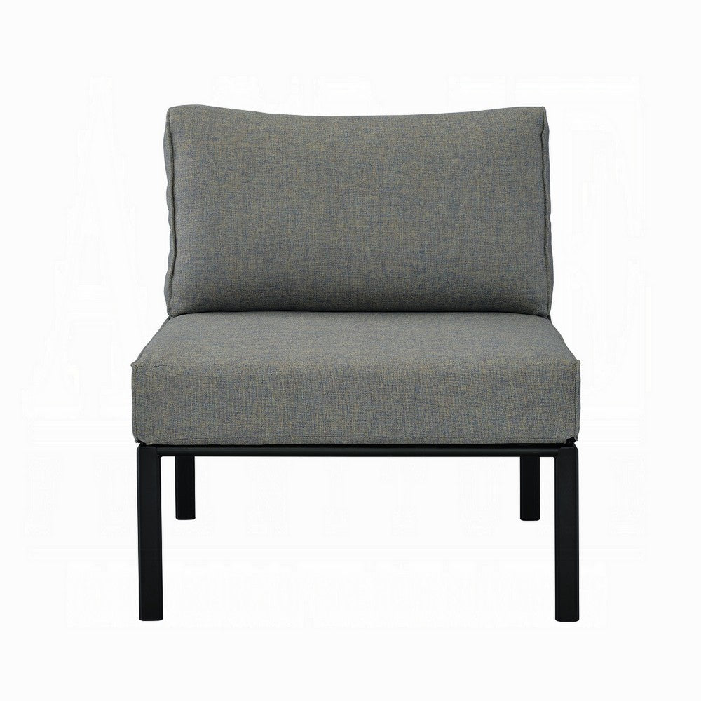 Rain 33 Inch Patio Side Chair, Armless, Sectional, Black Metal, Gray Fabric By Casagear Home