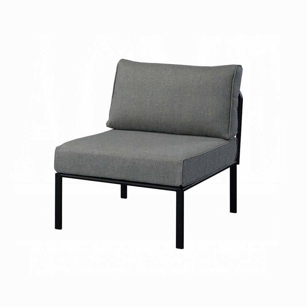 Rain 33 Inch Patio Side Chair, Armless, Sectional, Black Metal, Gray Fabric By Casagear Home