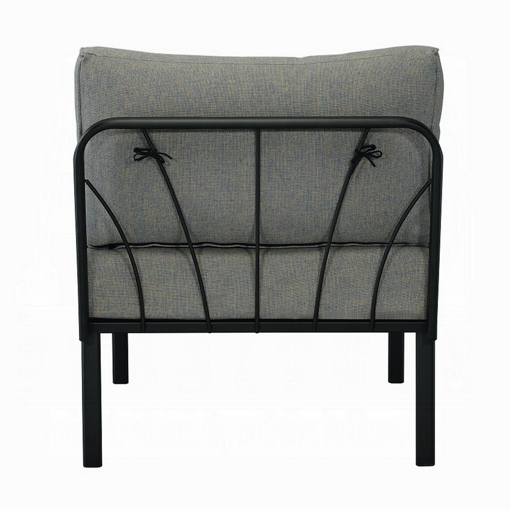 Rain 33 Inch Patio Side Chair, Armless, Sectional, Black Metal, Gray Fabric By Casagear Home