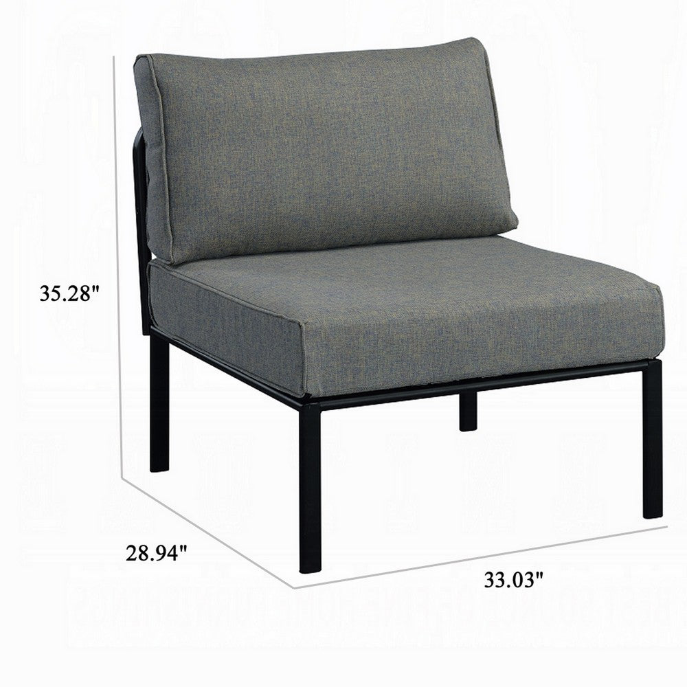 Rain 33 Inch Patio Side Chair, Armless, Sectional, Black Metal, Gray Fabric By Casagear Home
