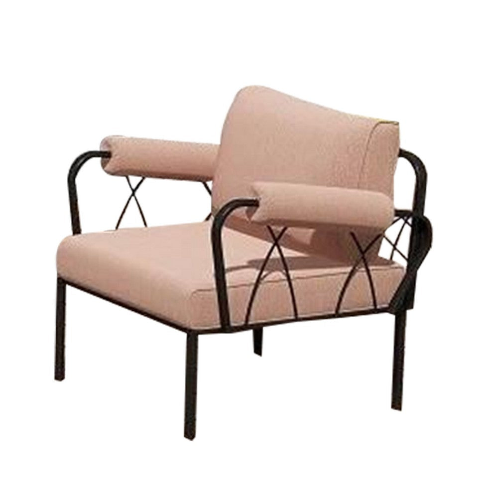 Rain 33 Inch Patio Armchair Sectional Design Black Metal Pink Fabric By Casagear Home BM312395