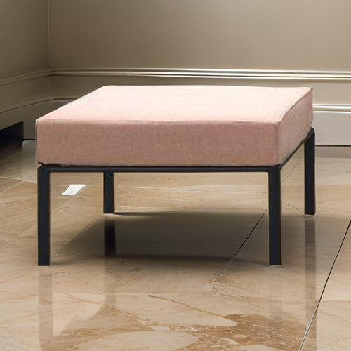 Rain 29 Inch Patio Ottoman, Sectional Design, Black Metal, Pink Fabric By Casagear Home