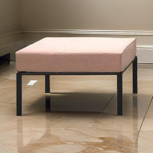 Rain 29 Inch Patio Ottoman, Sectional Design, Black Metal, Pink Fabric By Casagear Home