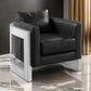 Jane 33 Inch Accent Chair, Black Top Grain Leather, Silver Metal Legs By Casagear Home