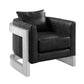 Jane 33 Inch Accent Chair Black Top Grain Leather Silver Metal Legs By Casagear Home BM312401