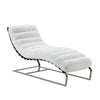 60 Inch Chaise Lounger White Teddy Sherpa Upholstery Stainless Steel Legs By Casagear Home BM312403