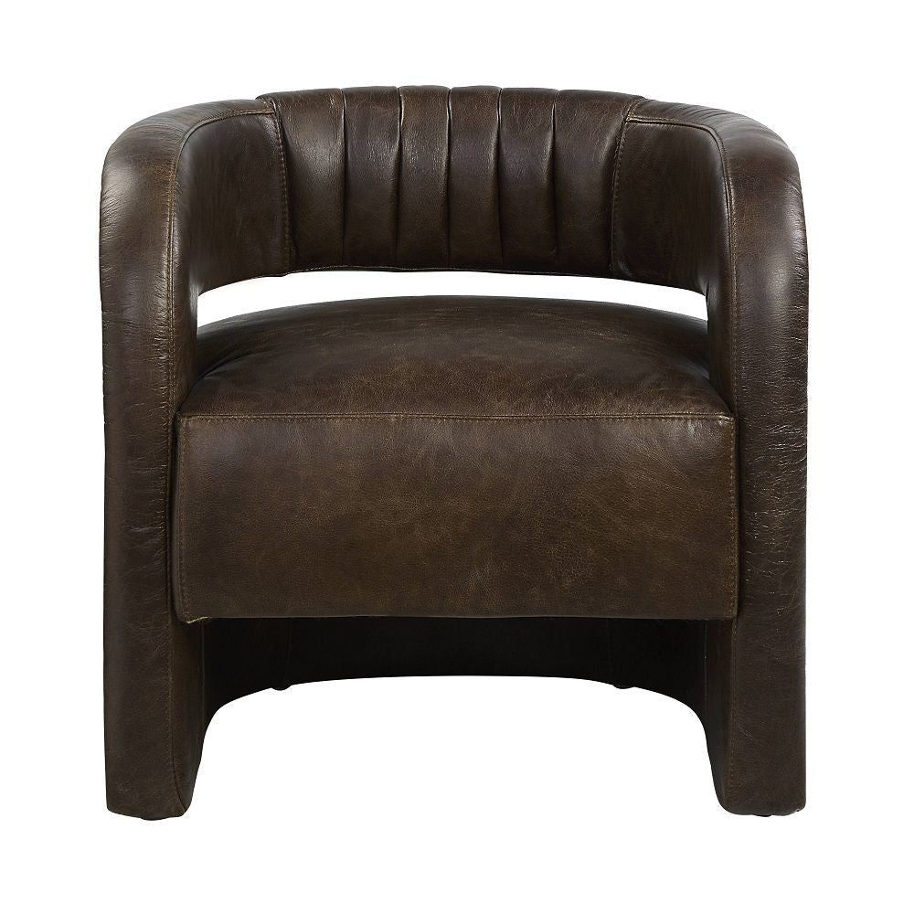 27 Inch Accent Chair Plush Espresso Brown Top Grain Leather Upholstery By Casagear Home BM312404