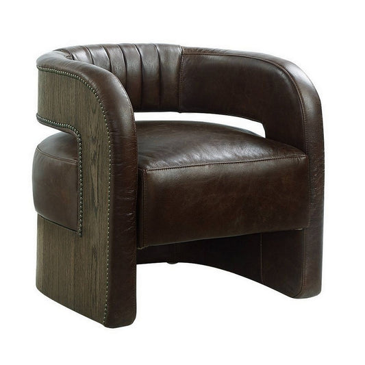 27 Inch Accent Chair Plush Espresso Brown Top Grain Leather Upholstery By Casagear Home BM312404