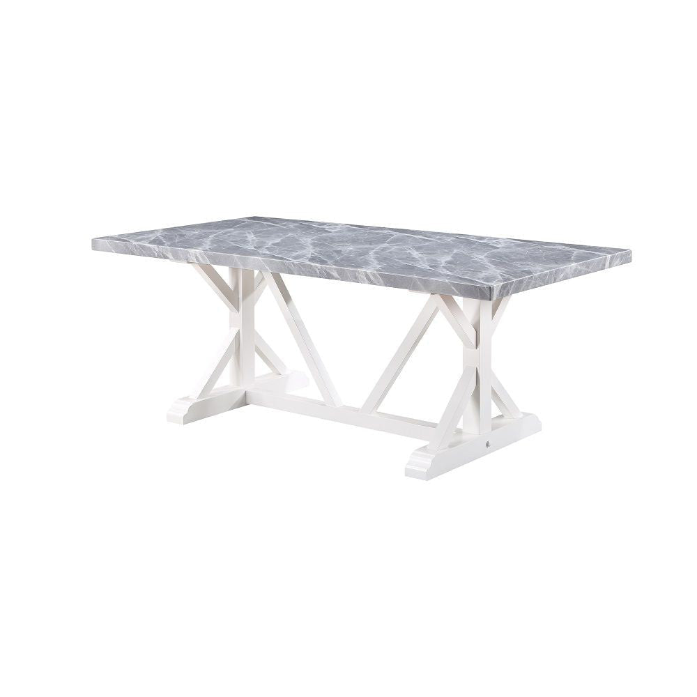 Joyce 78 Inch Dining Table Modern Faux Stone Top White Finished Wood Base By Casagear Home BM312408