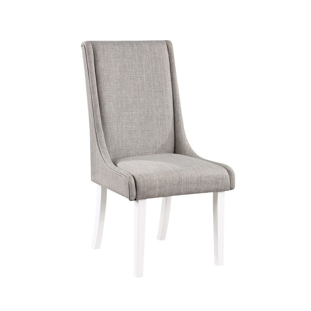 Joyce 25 Inch Side Dining Chair Set of 2 Wingback Gray Linen White Wood By Casagear Home BM312410