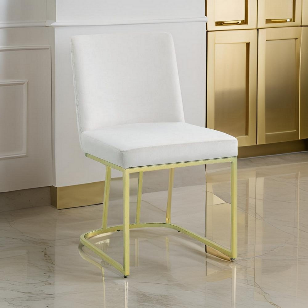 24 Inch Side Dining Chair Set of 2, Soft Off White Velvet, Gold Metal Base By Casagear Home