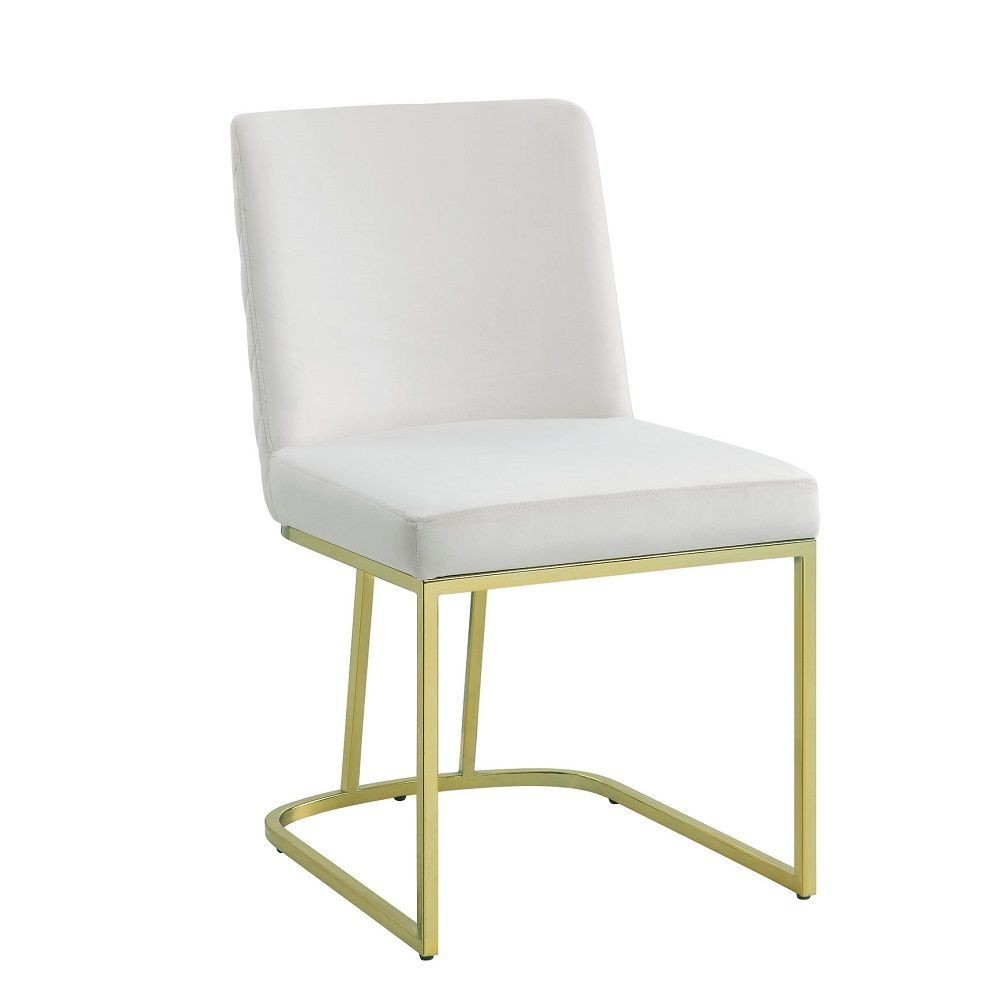 24 Inch Side Dining Chair Set of 2 Soft Off White Velvet Gold Metal Base By Casagear Home BM312411