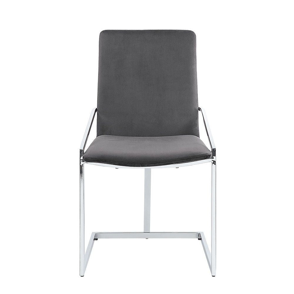 23 Inch Side Dining Chair Set of 2 Gray Velvet Modern Chrome Metal Base By Casagear Home BM312413