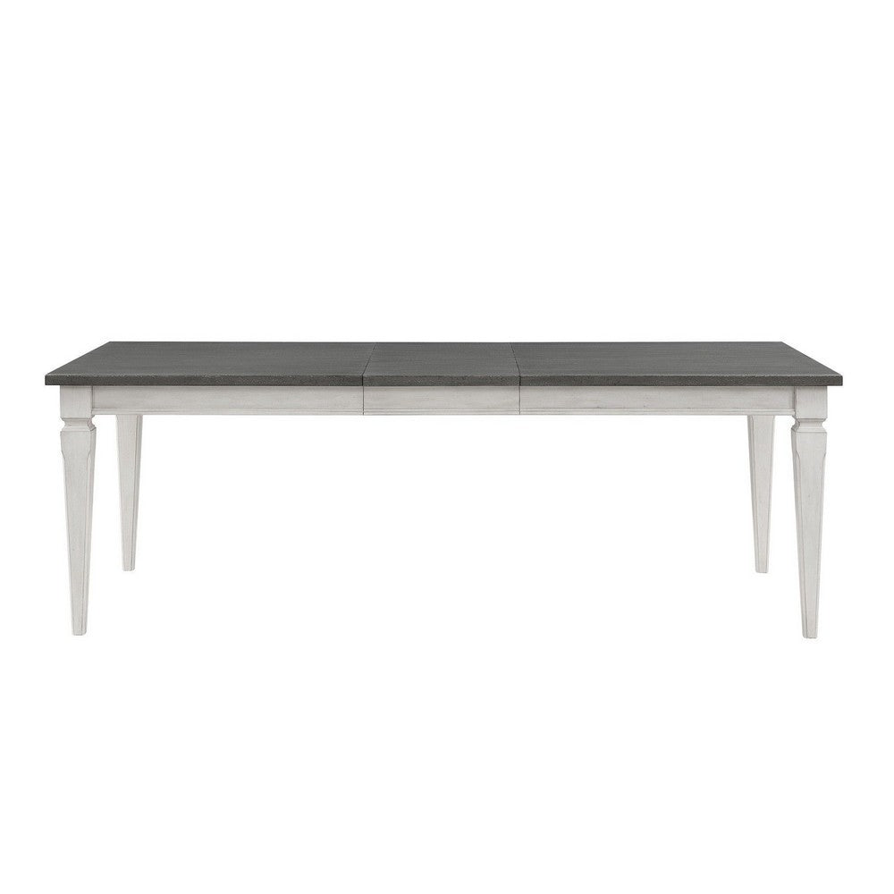 Kate 72-90 Inch Dining Table, Gray Extendable Rectangular Top, White Wood By Casagear Home