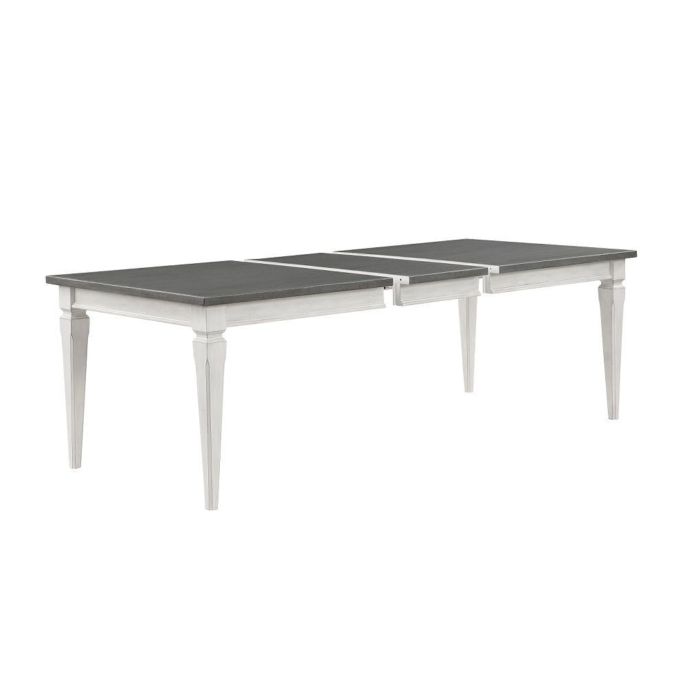 Kate 72-90 Inch Dining Table, Gray Extendable Rectangular Top, White Wood By Casagear Home