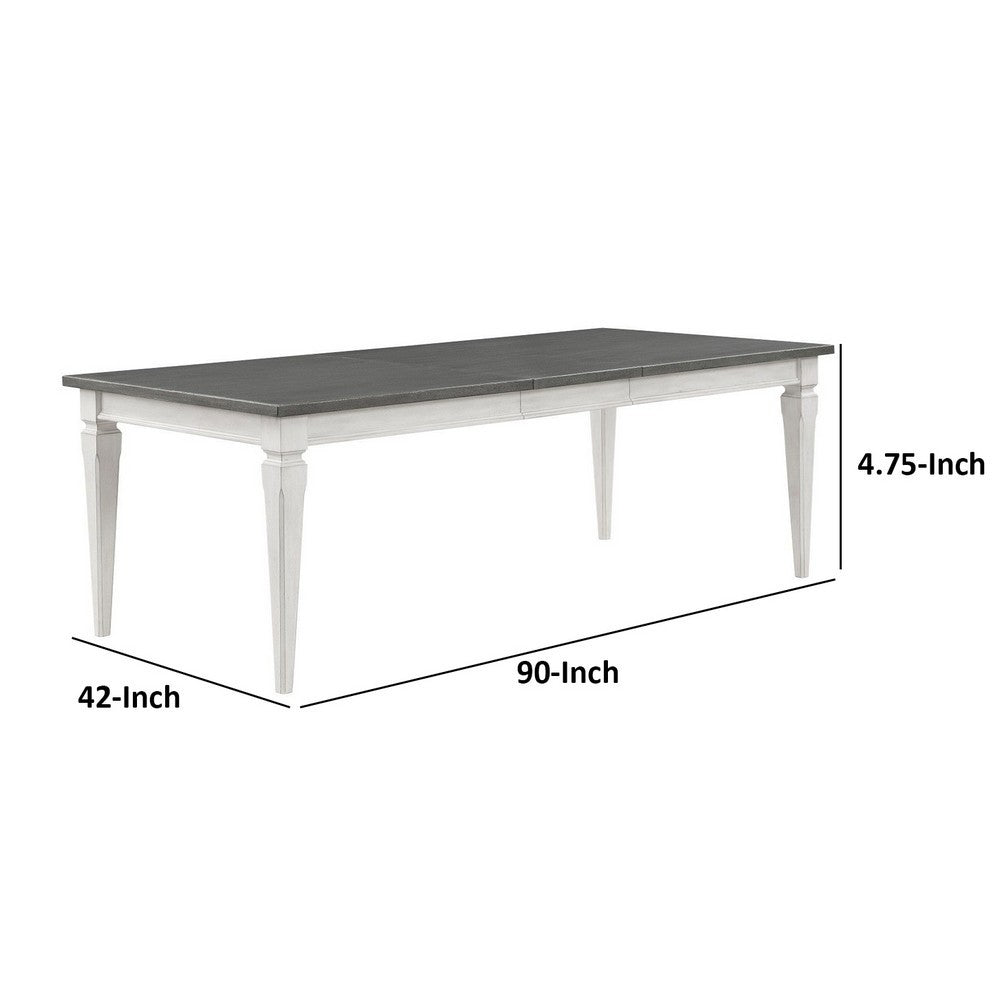 Kate 72-90 Inch Dining Table, Gray Extendable Rectangular Top, White Wood By Casagear Home