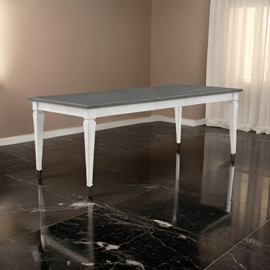 Kate 72-90 Inch Dining Table, Gray Extendable Rectangular Top, White Wood By Casagear Home