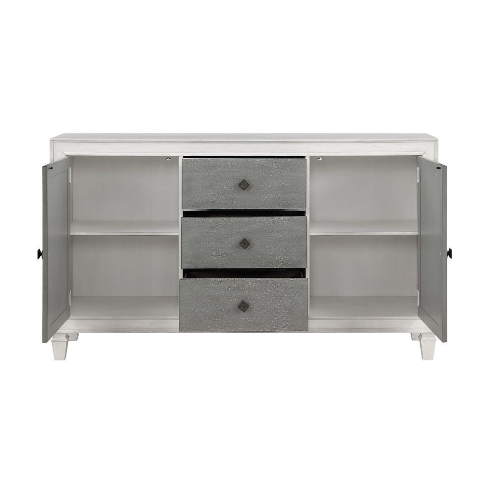 Kate 70 Inch Sideboard Server Console 3 Drawers 2 Cabinets Gray White By Casagear Home BM312417