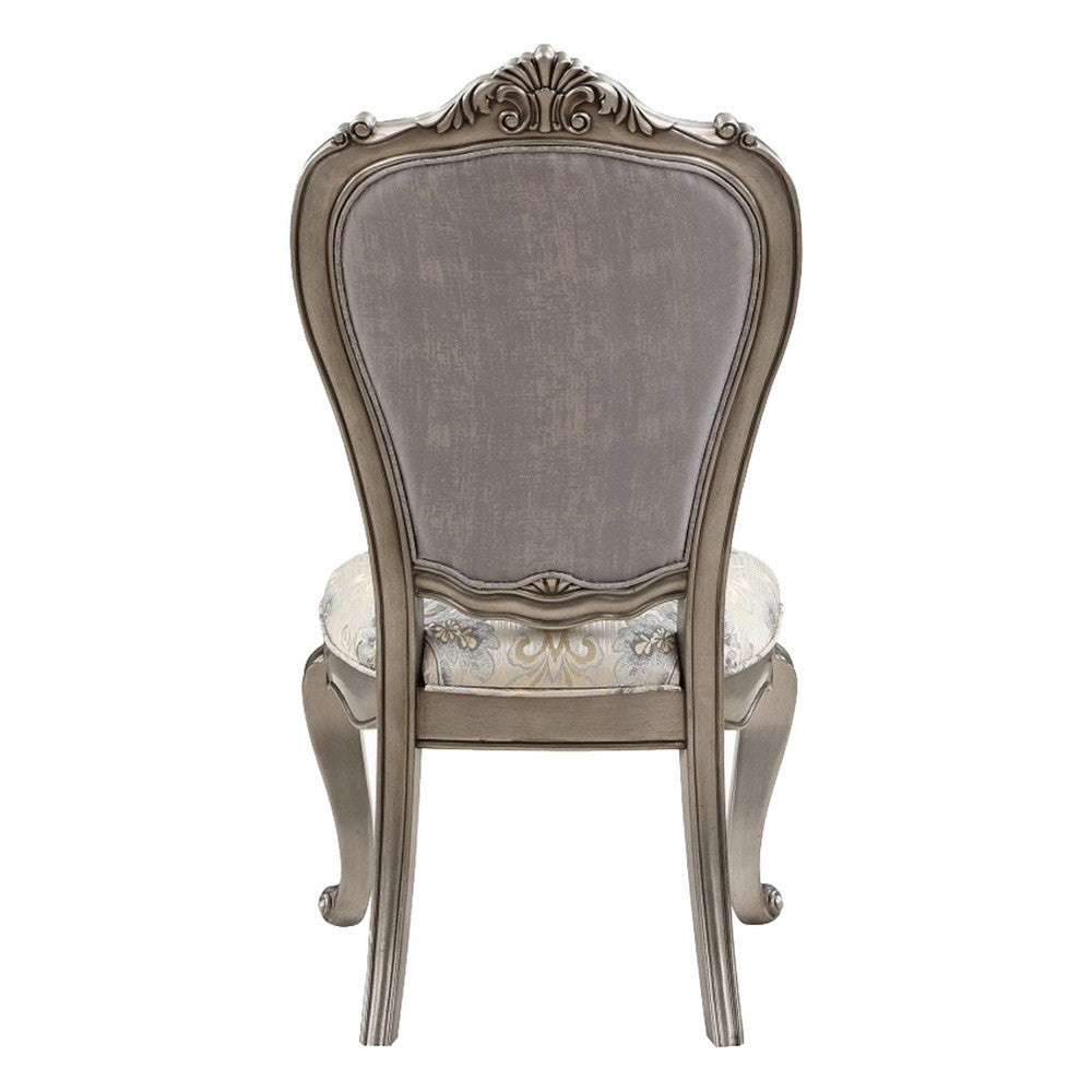 Aria 27 Inch Side Dining Chair Set of 2, Velvet, Antique Platinum Tone By Casagear Home
