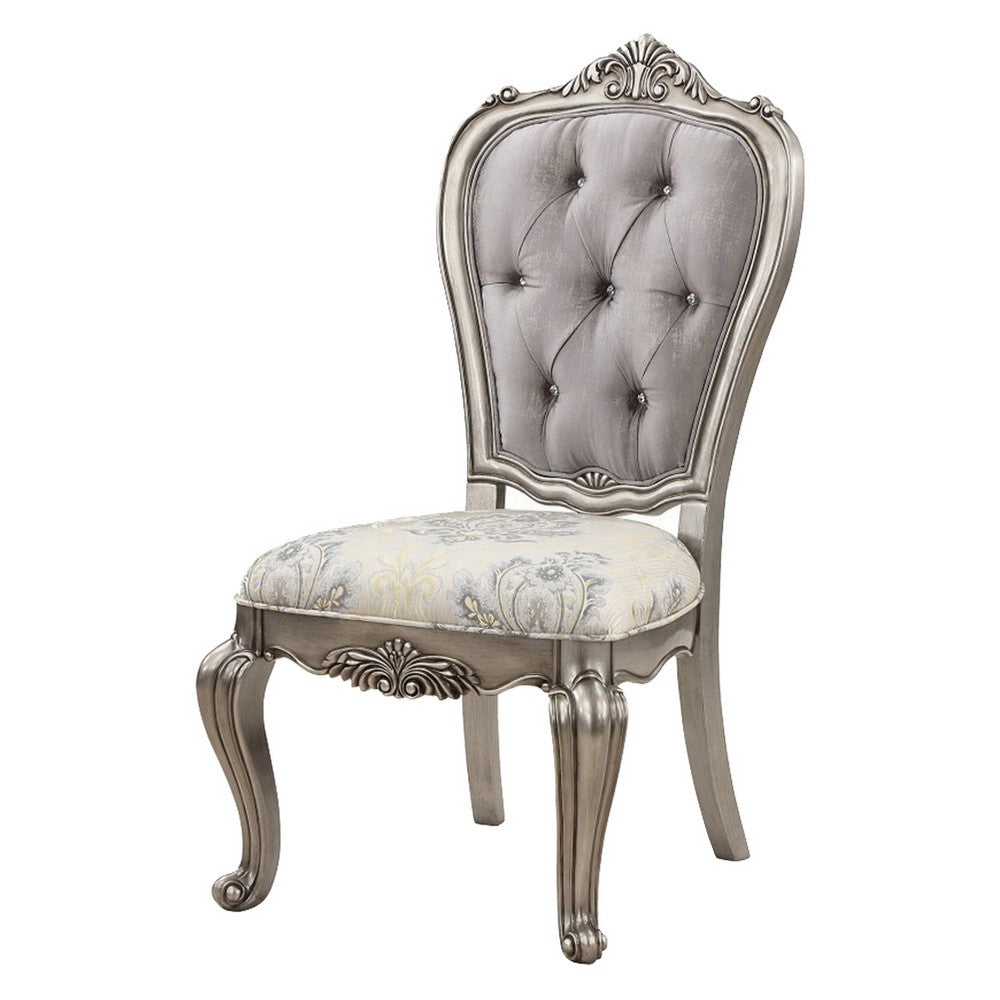 Aria 27 Inch Side Dining Chair Set of 2, Velvet, Antique Platinum Tone By Casagear Home