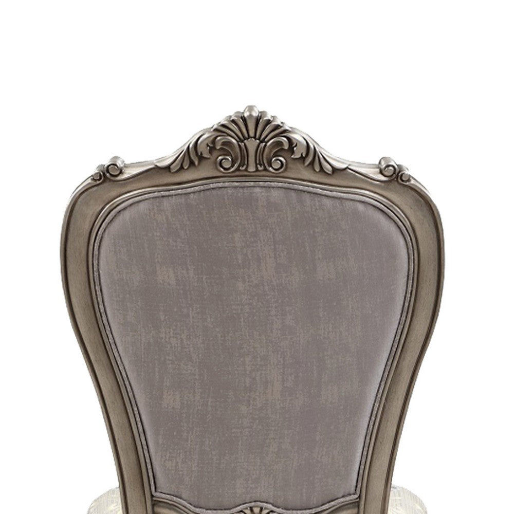 Aria 27 Inch Side Dining Chair Set of 2, Velvet, Antique Platinum Tone By Casagear Home