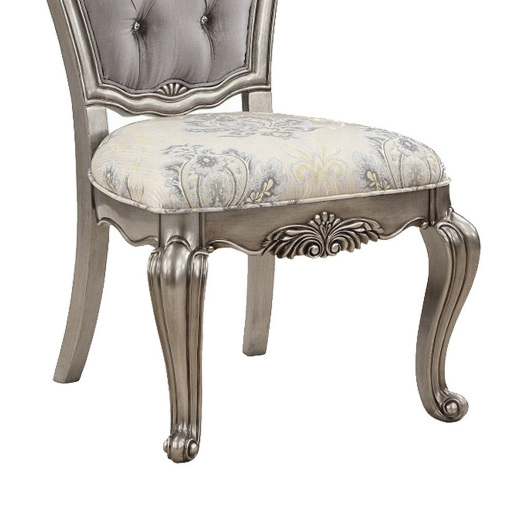 Aria 27 Inch Side Dining Chair Set of 2, Velvet, Antique Platinum Tone By Casagear Home