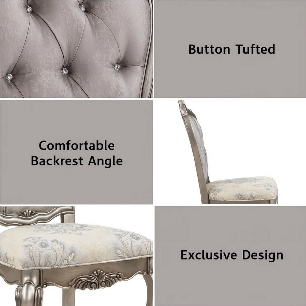 Aria 27 Inch Side Dining Chair Set of 2, Velvet, Antique Platinum Tone By Casagear Home