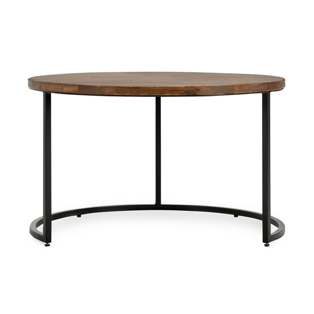 Nesting Coffee Table Set of 2 Natural Brown Wood Black Iron Frame By Casagear Home BM312421