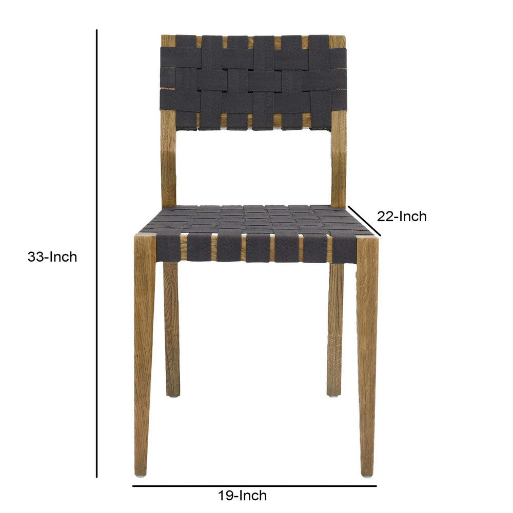 22 Inch Dining Side Chair Set of 2 Woven Black Polyester Brown Oak Wood By Casagear Home BM312423