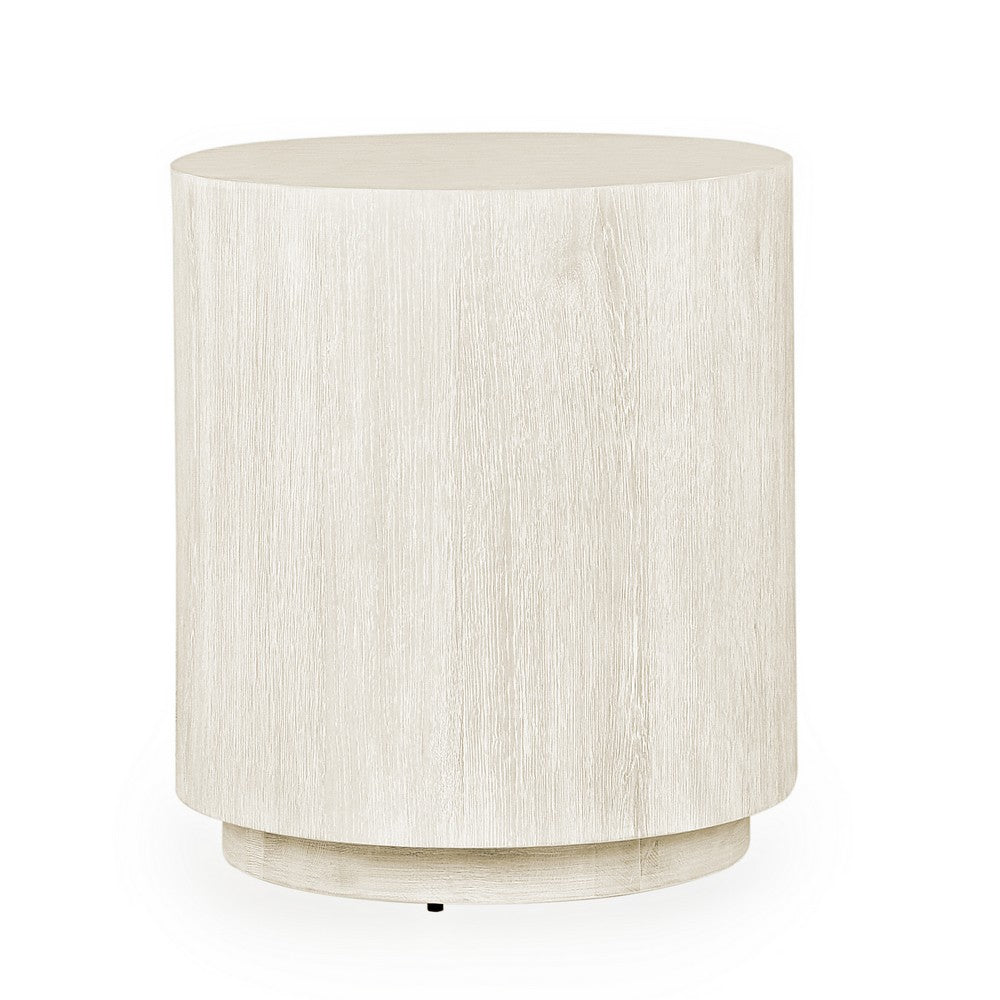 Cecil 22 Inch Side End Table Round Oak Veneer Plinth Base White Wash By Casagear Home BM312426