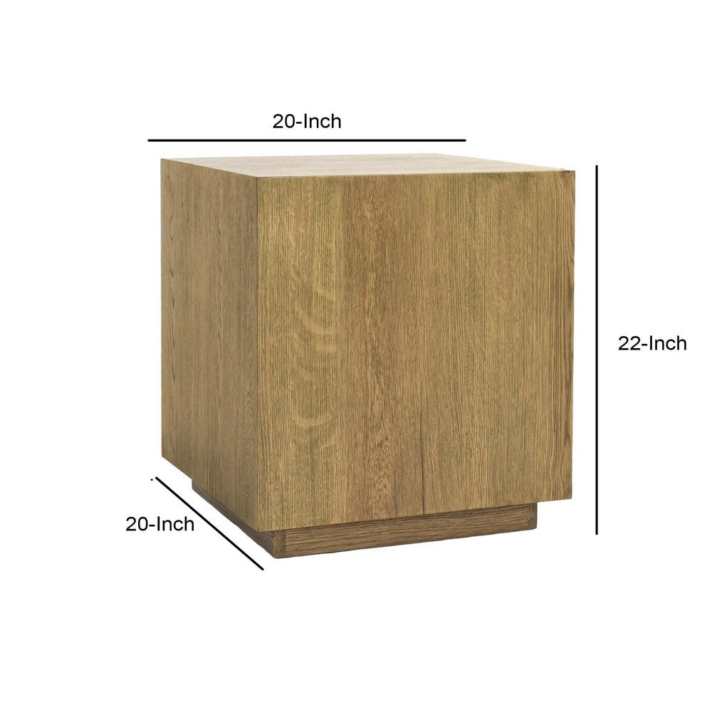 Cecil 22 Inch Side End Table Square Oak Veneer Plinth Base Warm Brown By Casagear Home BM312427