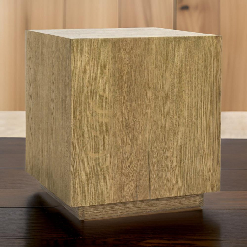 Cecil 22 Inch Side End Table Square Oak Veneer Plinth Base Warm Brown By Casagear Home BM312427