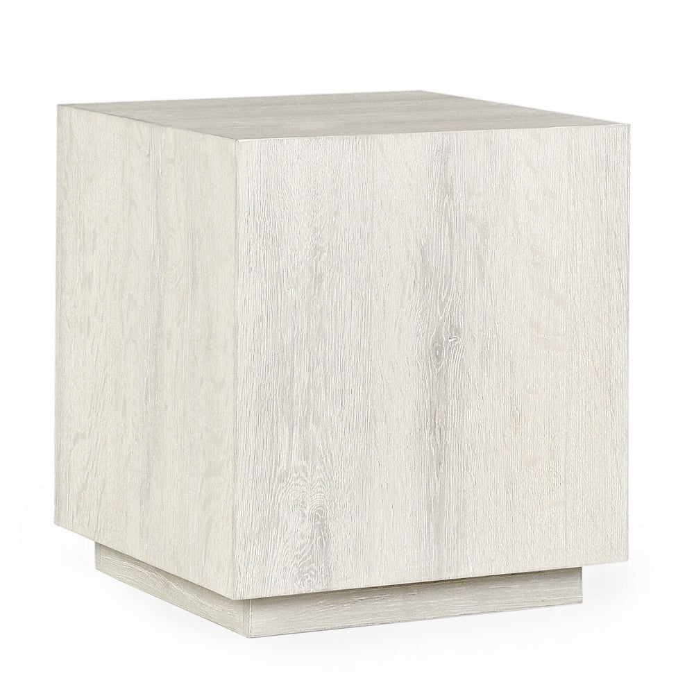 Cecil 22 Inch Side End Table Square Oak Veneer Plinth Base White Wash By Casagear Home BM312429