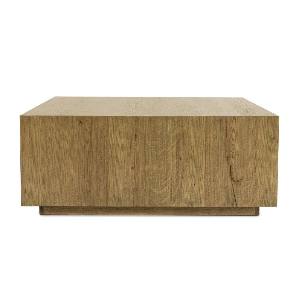 Cecil 42 Inch Coffee Table Square Oak Veneer Plinth Base Warm Brown By Casagear Home BM312433