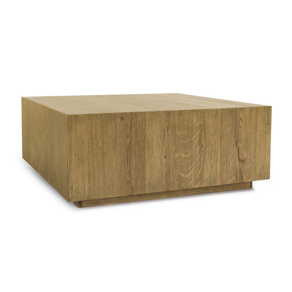 Cecil 42 Inch Coffee Table Square Oak Veneer Plinth Base Warm Brown By Casagear Home BM312433