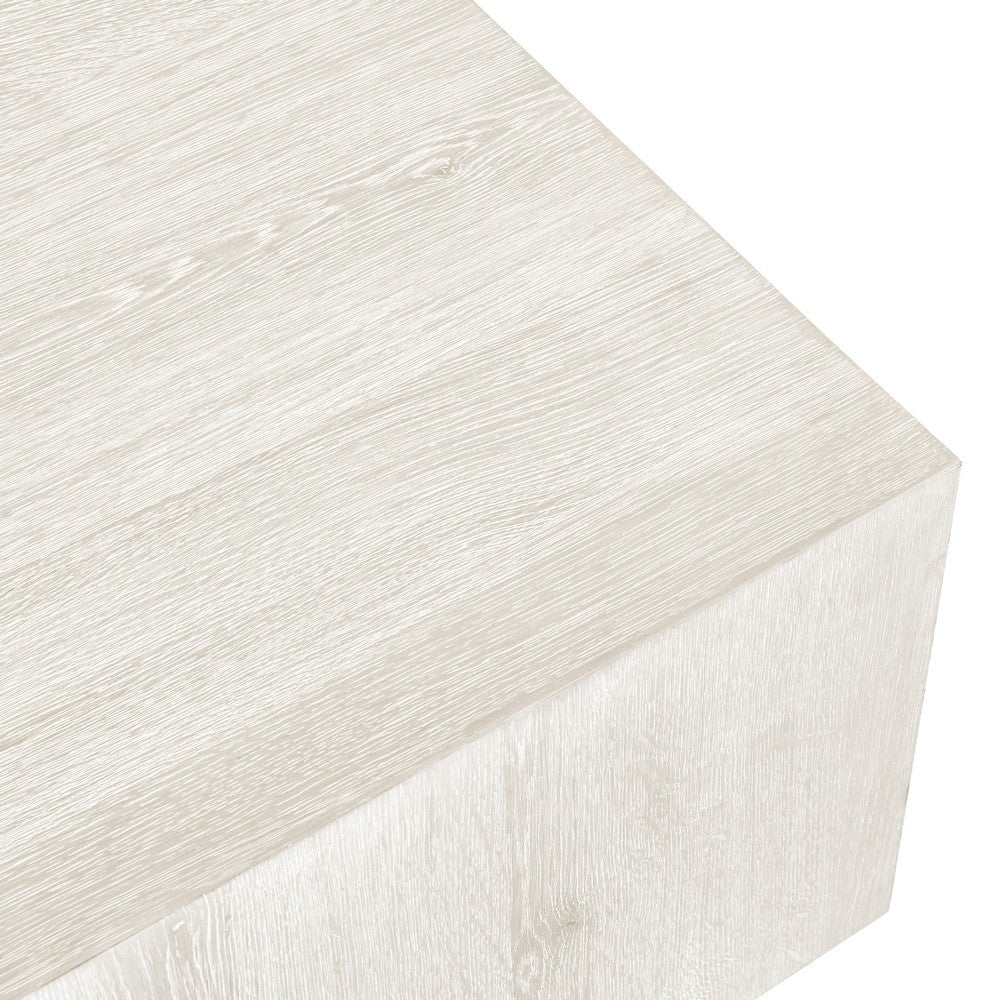 Cecil 42 Inch Coffee Table Square Oak Veneer Plinth Base White Wash By Casagear Home BM312435