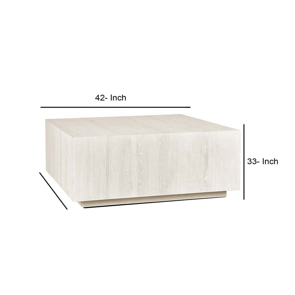 Cecil 42 Inch Coffee Table Square Oak Veneer Plinth Base White Wash By Casagear Home BM312435