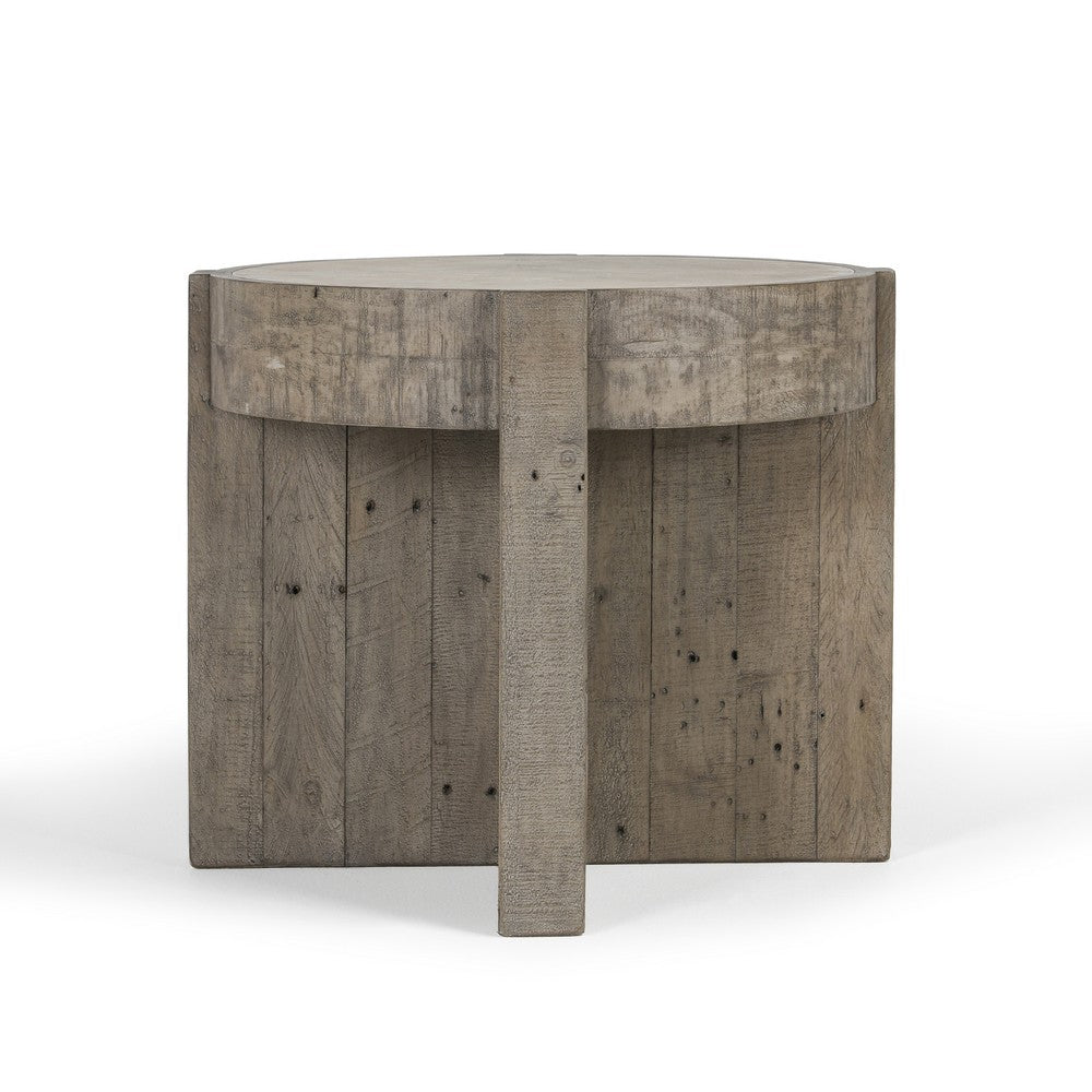 Vivel 26 Inch Side End Table Round Reclaimed Pine Wood Top Crossed Base By Casagear Home BM312438