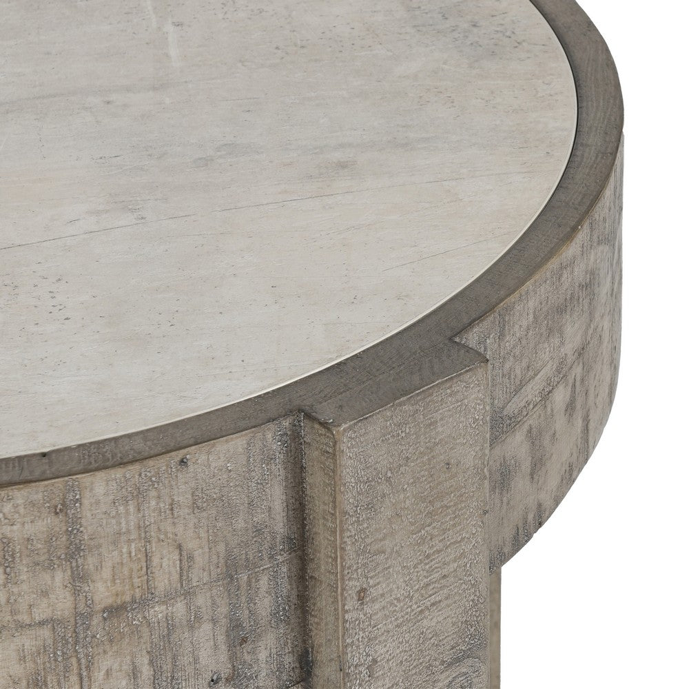 Vivel 26 Inch Side End Table Round Reclaimed Pine Wood Top Crossed Base By Casagear Home BM312438