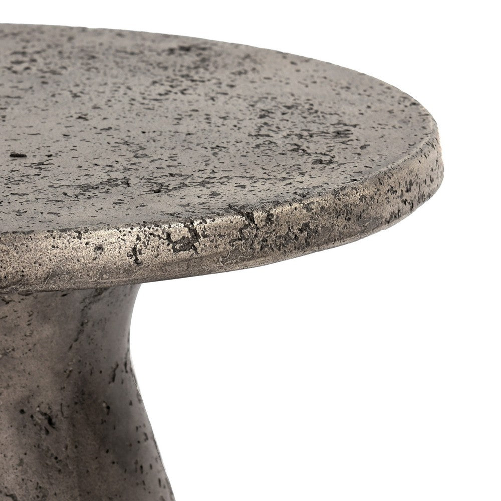 Kole 16 Inch Outdoor Accent Side Table Concrete Round Top Dark Gray By Casagear Home BM312450