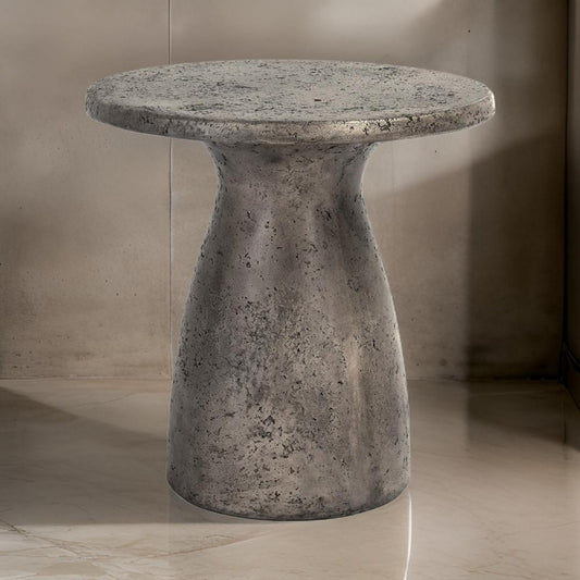 Kole 16 Inch Outdoor Accent Side Table Concrete Round Top Dark Gray By Casagear Home BM312450