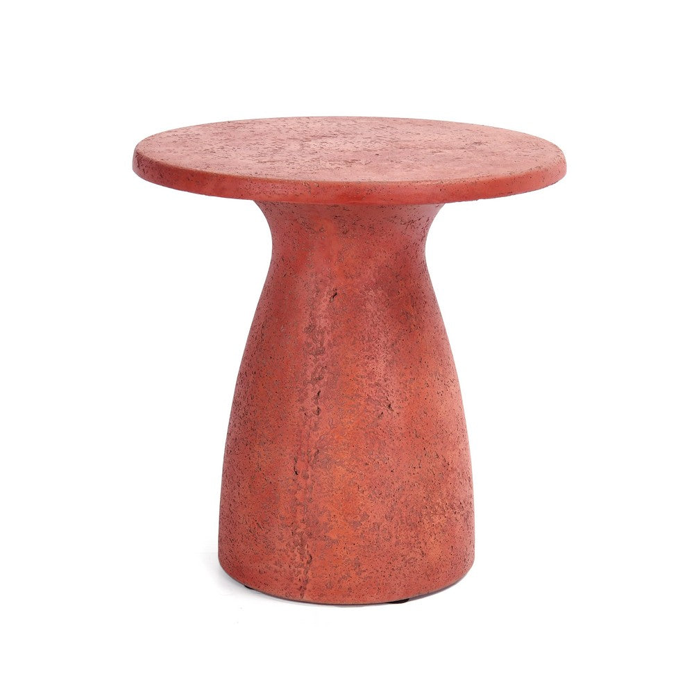 Kole 16 Inch Outdoor Accent Side Table Concrete Round Top and Base Red By Casagear Home BM312451