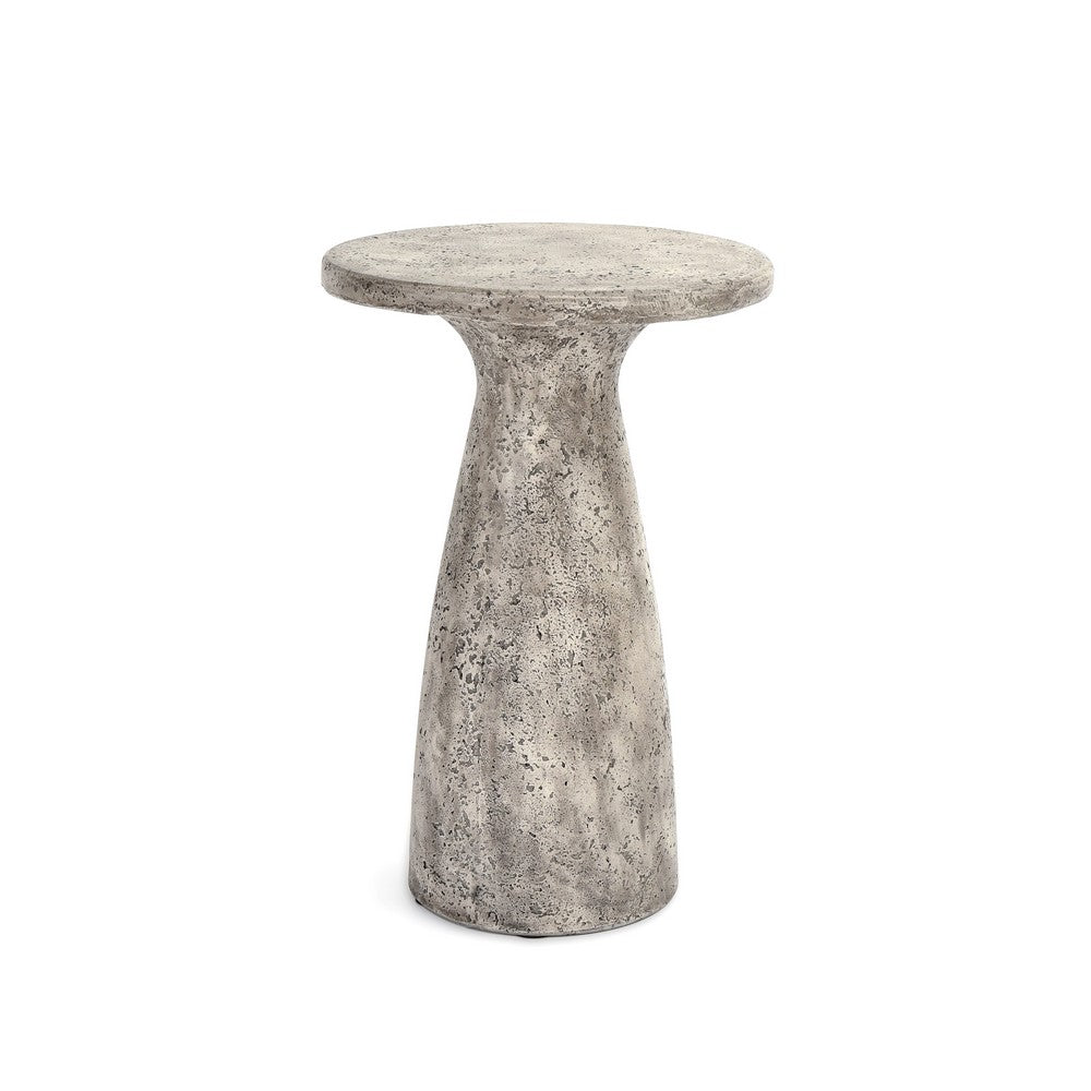 Kole 16 Inch Outdoor Accent Side Table Concrete Round Top Light Gray By Casagear Home BM312452