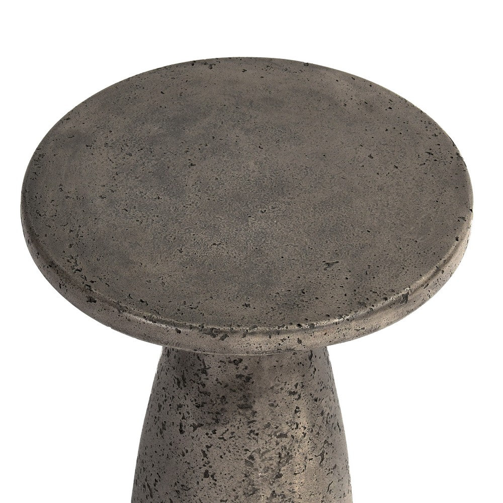 Kole 19 Inch Outdoor Accent Side Table Concrete Round Top Dark Gray By Casagear Home BM312453