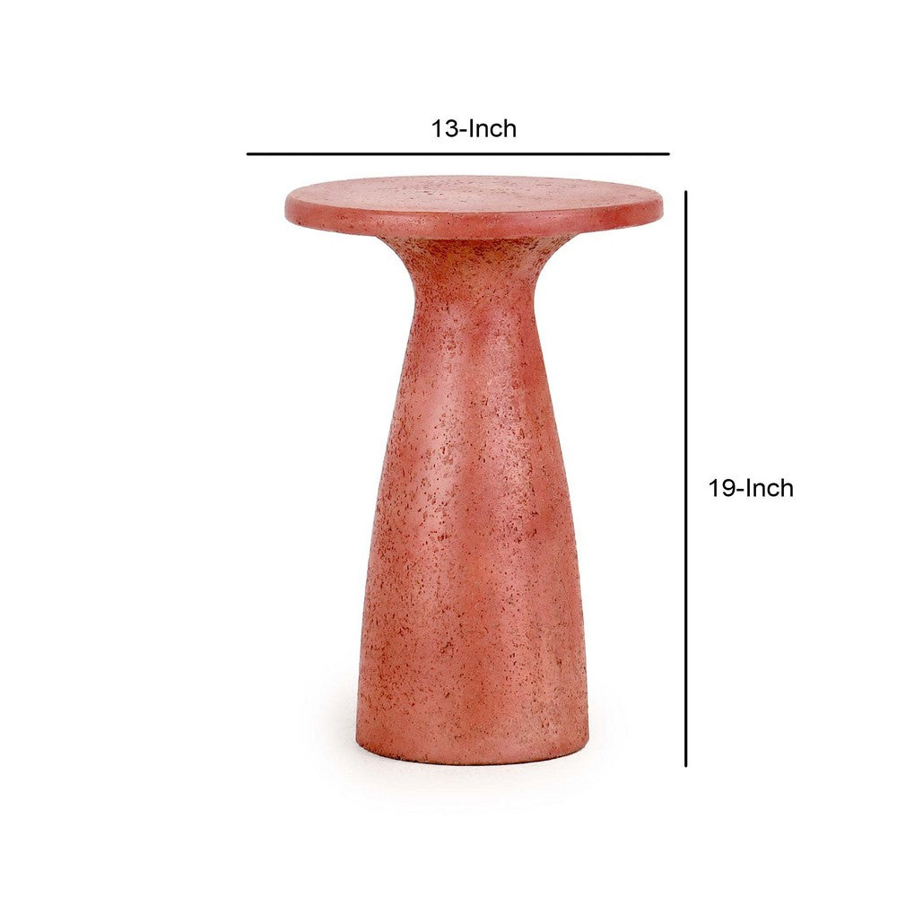 Kole 19 Inch Outdoor Accent Side Table Concrete Round Top Red Finish By Casagear Home BM312454