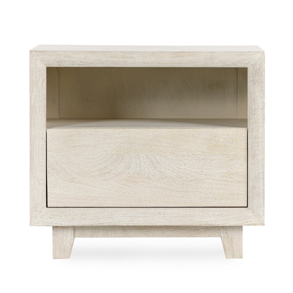 Folia 27 Inch Nightstand Square Mango Wood 1 Drawer Shelf Sand Beige By Casagear Home BM312456